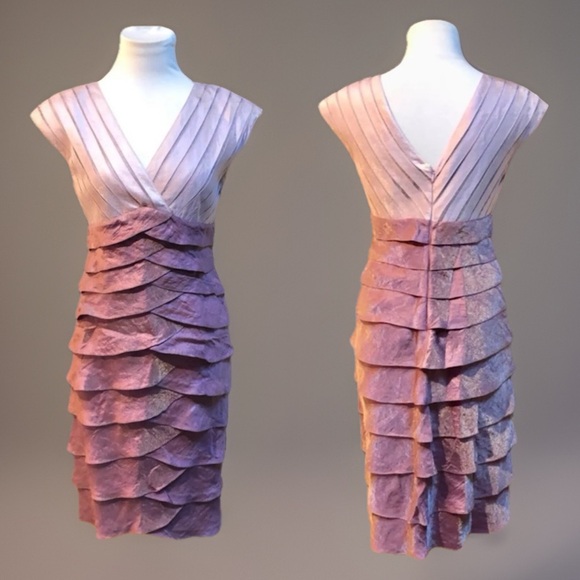 Adrianna Papell Lavender Shiny Layered Overlay 4 Cocktail Formal A Line … - Picture 1 of 11